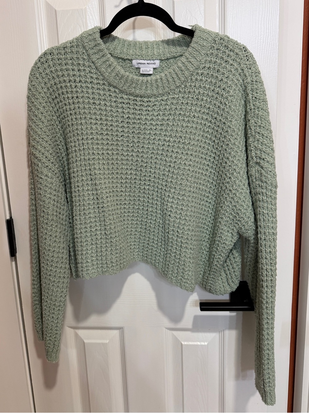 Urban Revivo Light Sage Cropped Waffle Knit Sweater